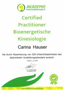 Zertifikat - Certified Practitioner Bioenergetische Kinesiologie